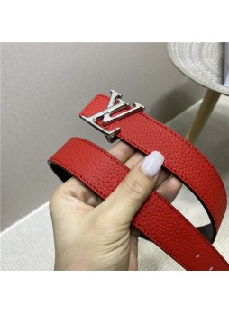 Lou.is Vui.tton L.V INITIALES 30MM REVERSIBLE BELT Leather Red/Black High